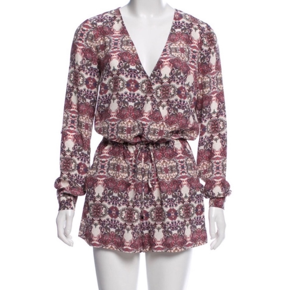 Silk paisley romper with tie waist